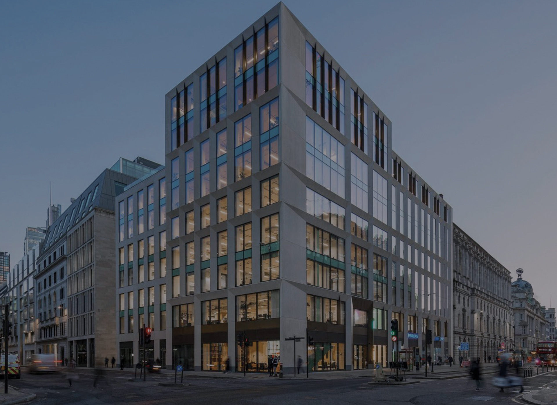 London building at dusk